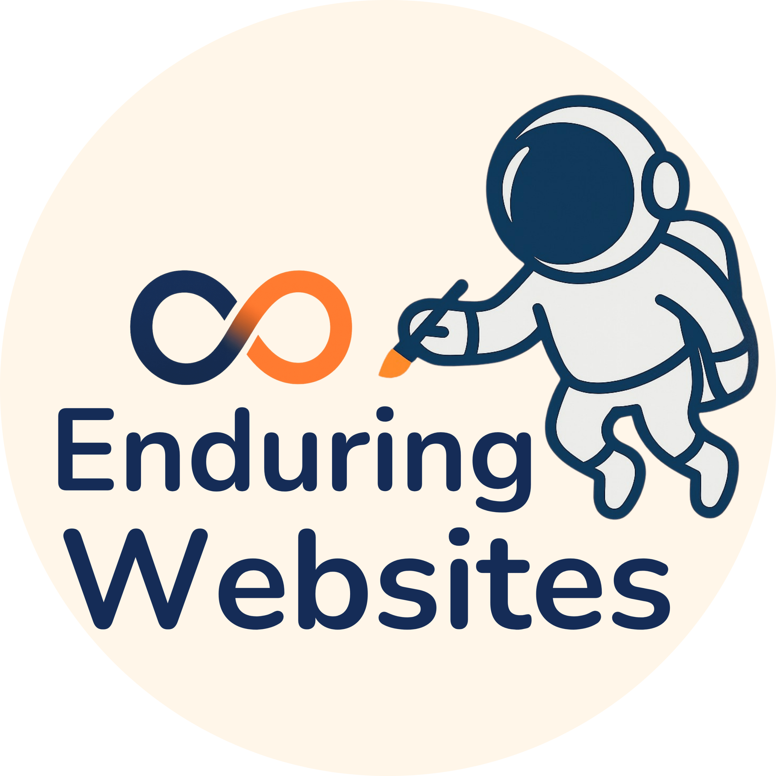Enduring Websites logo featuring an astronaut drawing beside an infinity symbol, representing creative, professional, and user-friendly website design and hosting services.